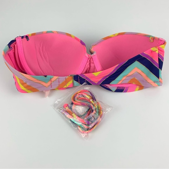 Victoria’s Secret Chevron Striped Rainbow Strapless Halter Bikini Top 34C - Picture 4 of 6